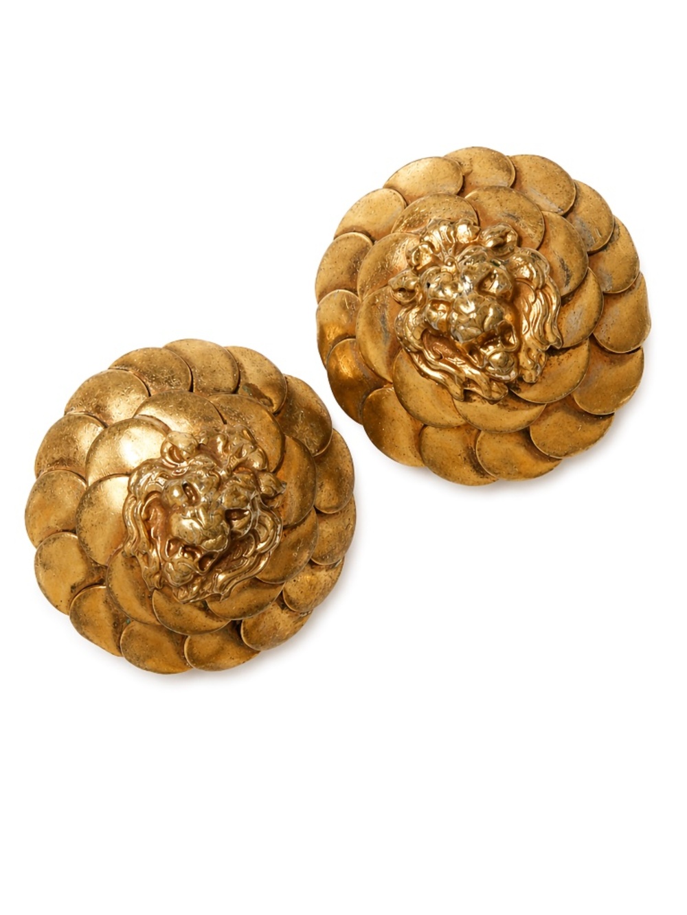 Vintage Chanel Lion Head Clip Earrings 1970s Gold Tone Rare Collectors Pair